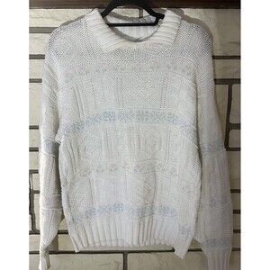Isle Of Cotton Women’s Knit Sweater Size Large Tulips Flowers Made In USA Granny